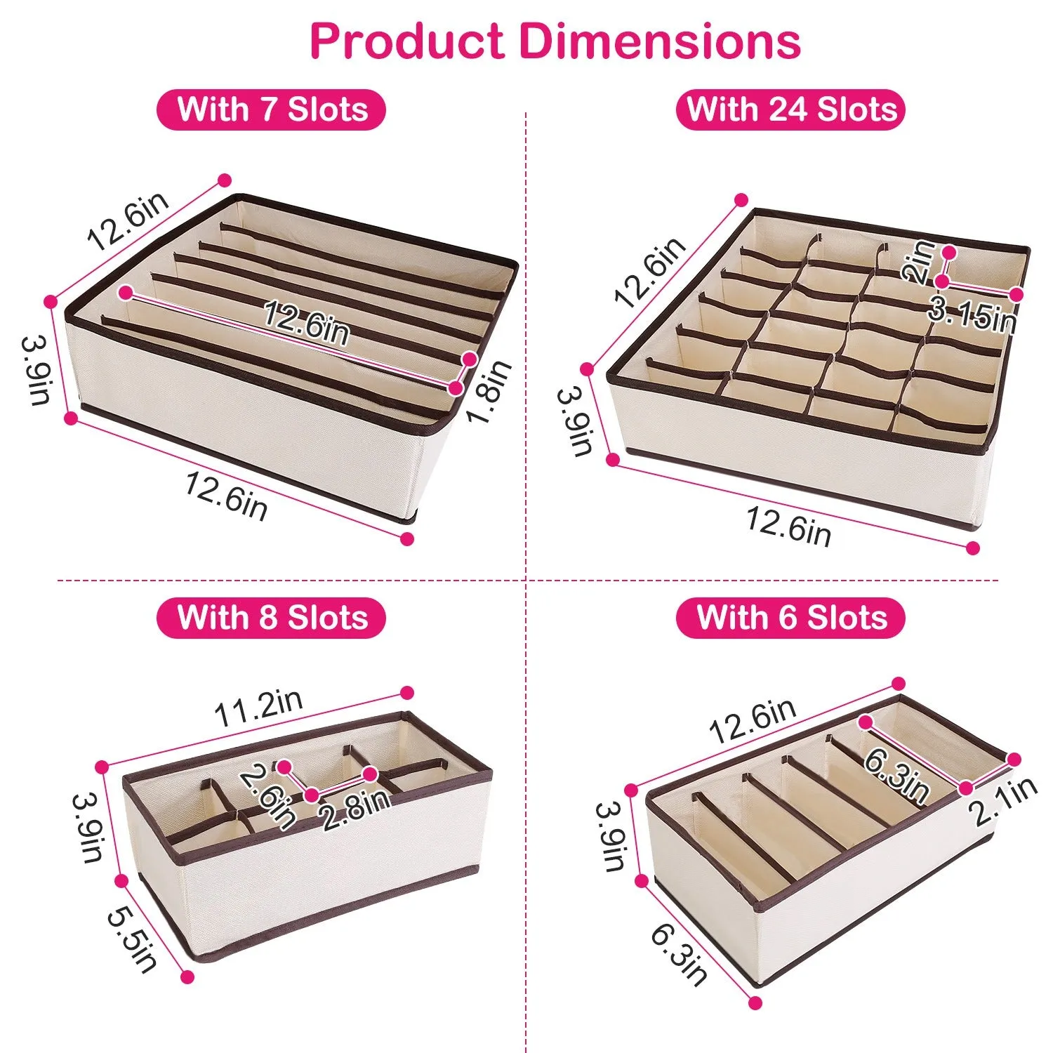 6-Pieces Set: Foldable Underwear Organizer Divider Container