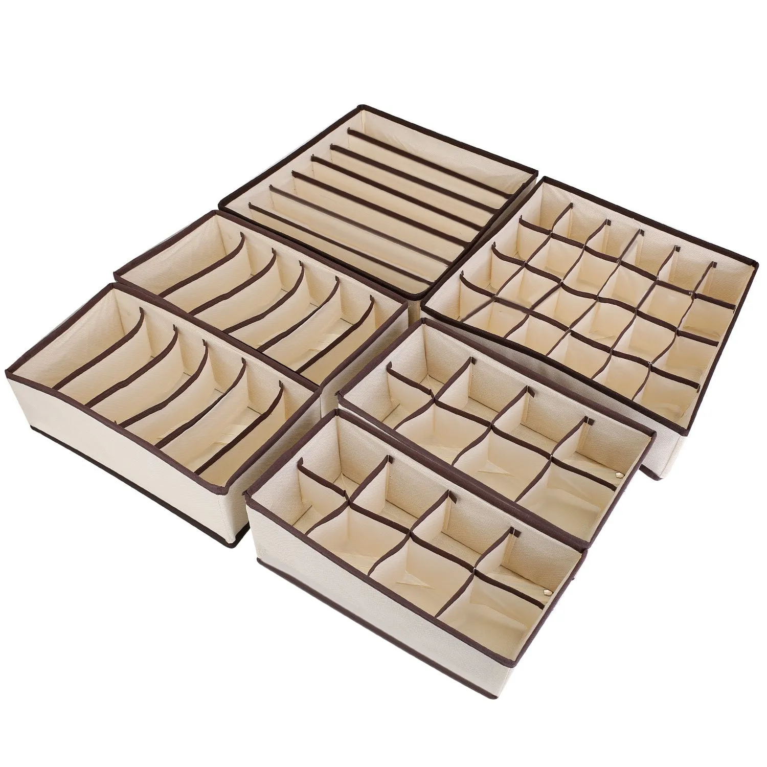 6-Pieces Set: Foldable Underwear Organizer Divider Container