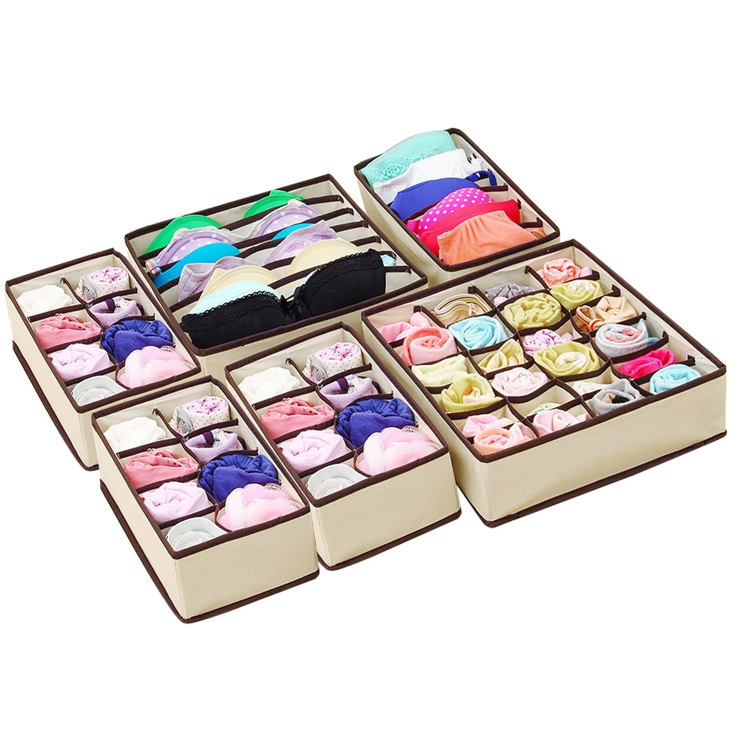 6-Pieces Set: Foldable Underwear Organizer Divider Container