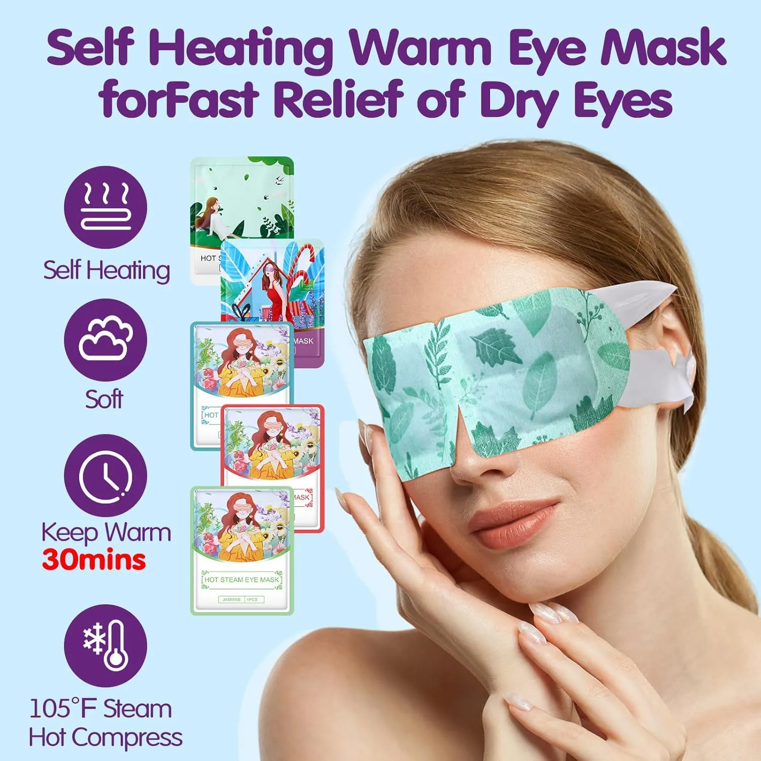 60 Pcs Disposable Steam Eye Mask Bulk for Dry Eyes Self Heating Eye Mask for Spa Sleep Warm Compress Stress Dark Circle Relief Puffiness and Relaxation Gifts (Multi Scent)
