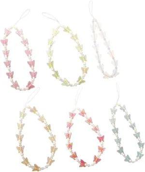 6Pcs Beaded Phone Charm Strap with Butterfly Pendant Cute Mobile Phone Lanyard Accessories for Handbag Decoration Fade Resistant Cell Phone Keychain for Personalizing Bags