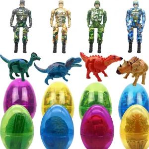 8 Pack Easter Jumbo Princess Deformation Prefilled Easter Eggs with Toys,Party Favors Gift for for Girls Toddlers Kids, Easter Basket Stuffers Fillers, Classroom Prize Supplies (Soldier Dinosaur)