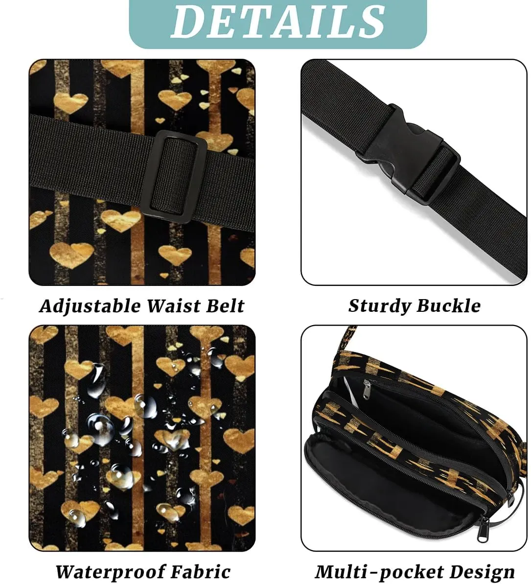 Abstraction Cute Heart Printing Fanny Packs for Women Men Waterproof Waist Bag with Adjustable Strap Belt Bag for Travel Running Hiking