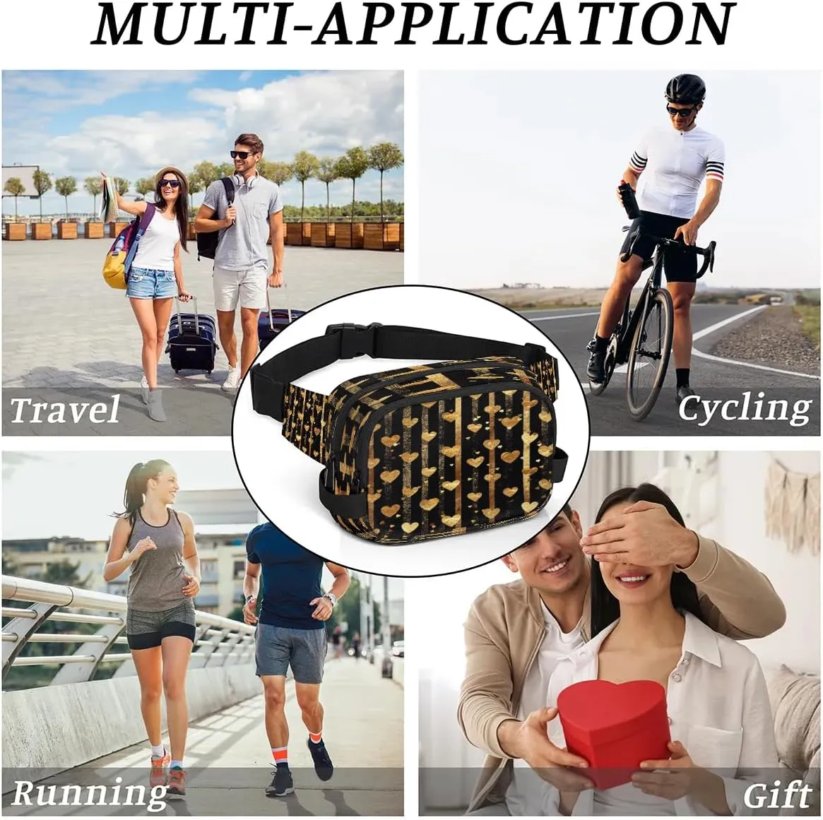 Abstraction Cute Heart Printing Fanny Packs for Women Men Waterproof Waist Bag with Adjustable Strap Belt Bag for Travel Running Hiking