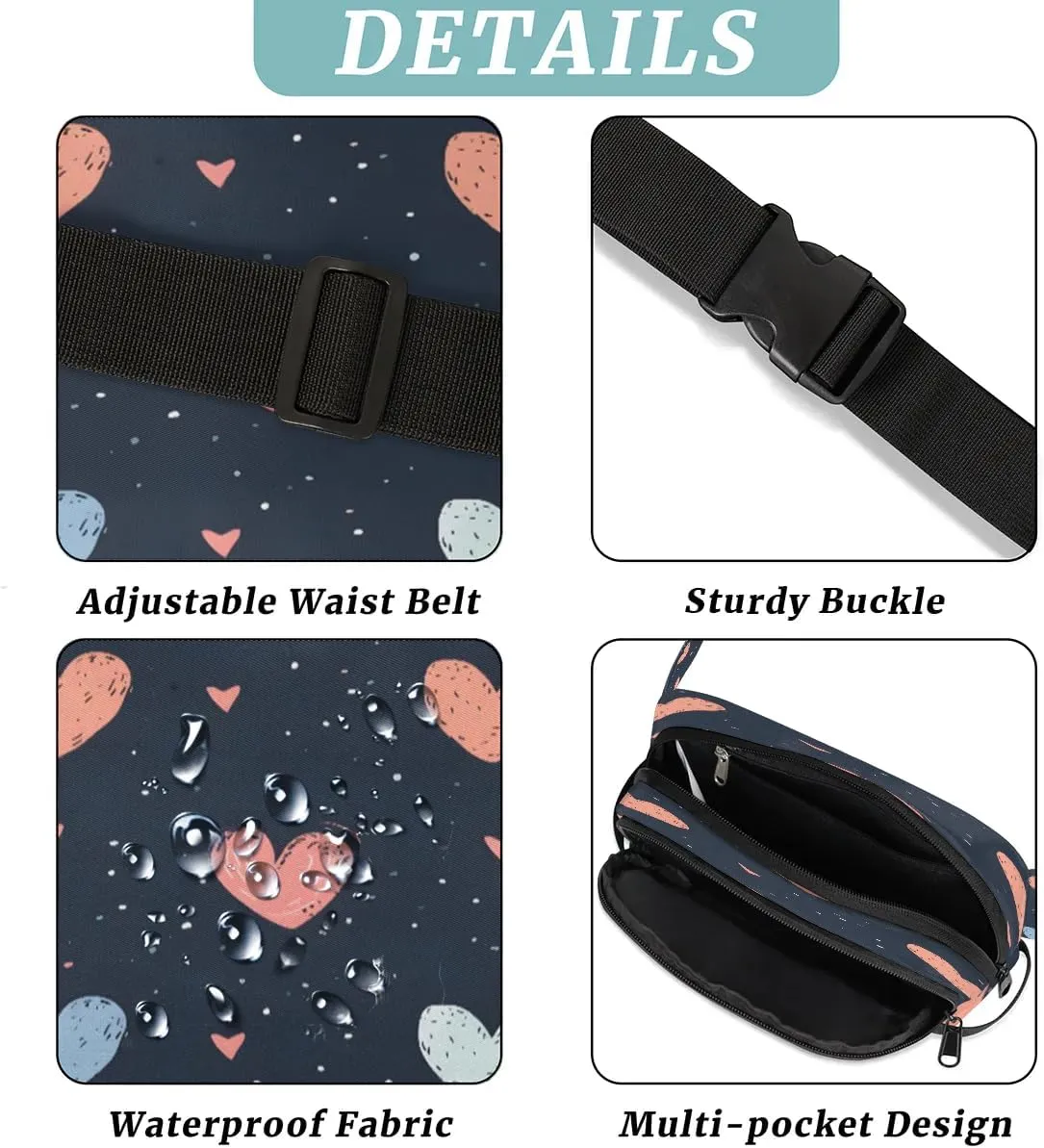Abstraction Cute Love Patterns Fanny Packs for Women Men Waterproof Waist Bag with Adjustable Strap Belt Bag for Travel Running Hiking