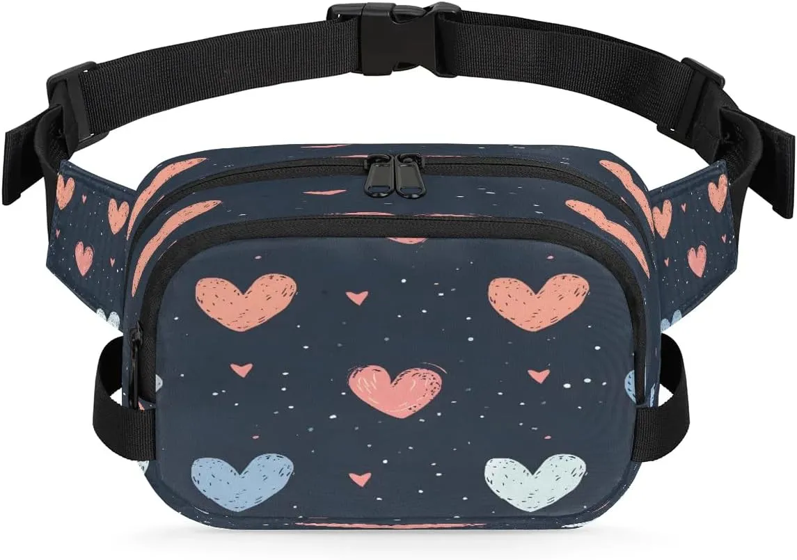 Abstraction Cute Love Patterns Fanny Packs for Women Men Waterproof Waist Bag with Adjustable Strap Belt Bag for Travel Running Hiking