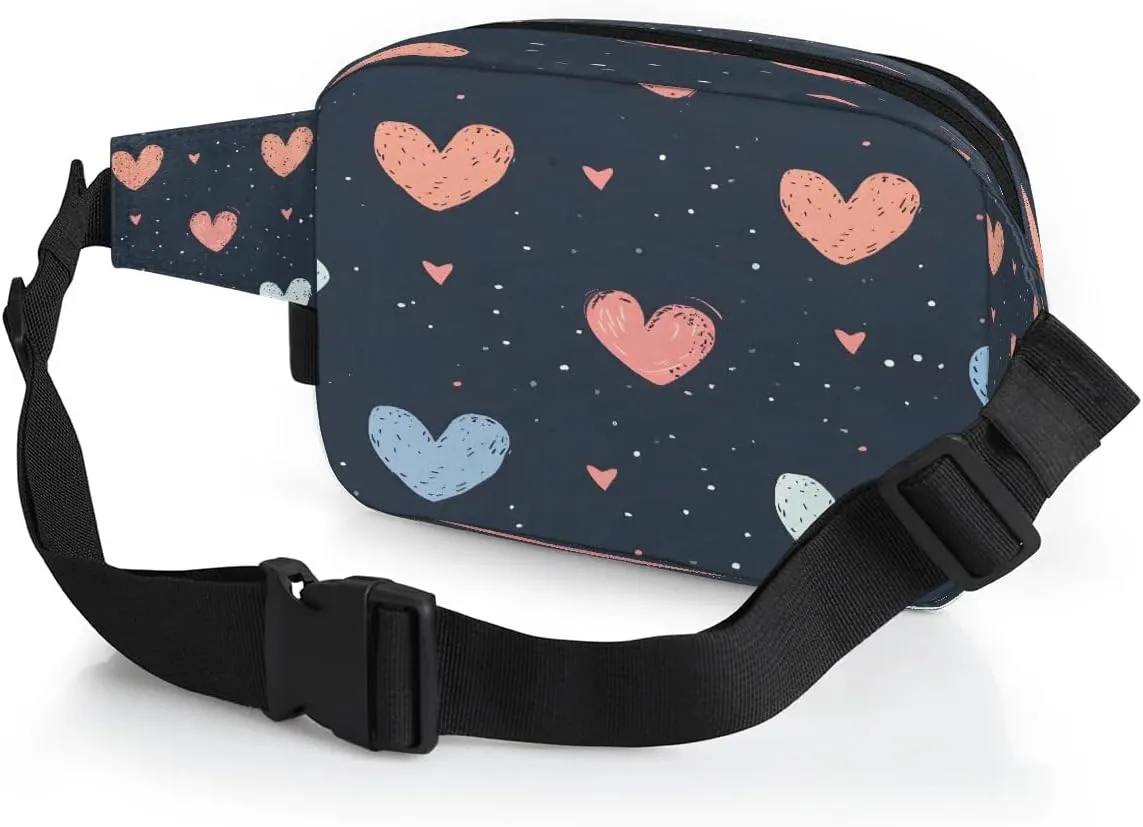 Abstraction Cute Love Patterns Fanny Packs for Women Men Waterproof Waist Bag with Adjustable Strap Belt Bag for Travel Running Hiking