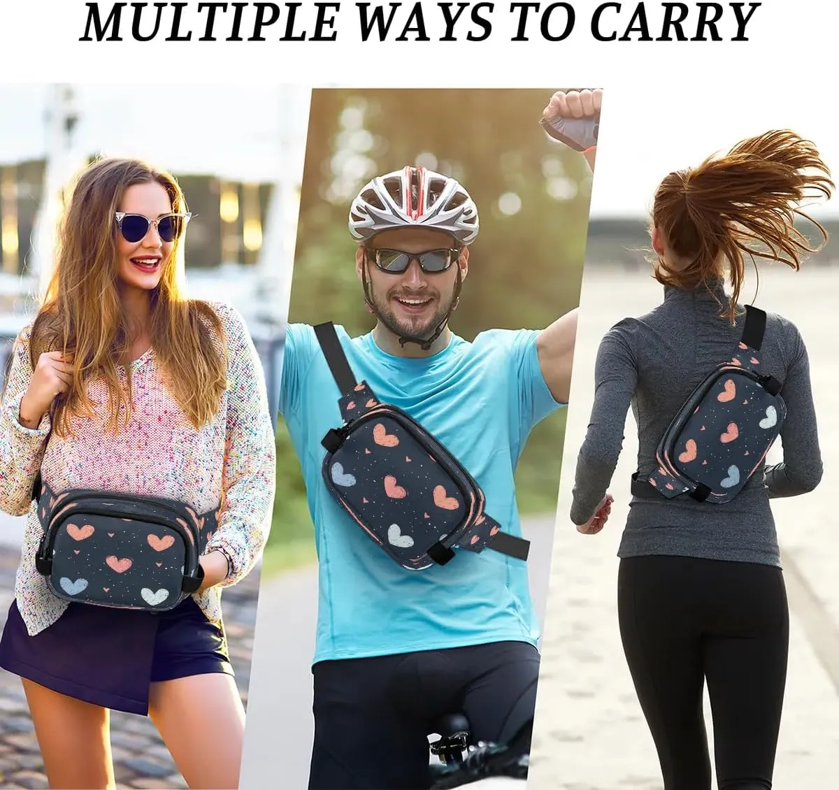 Abstraction Cute Love Patterns Fanny Packs for Women Men Waterproof Waist Bag with Adjustable Strap Belt Bag for Travel Running Hiking