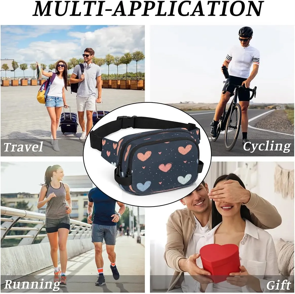 Abstraction Cute Love Patterns Fanny Packs for Women Men Waterproof Waist Bag with Adjustable Strap Belt Bag for Travel Running Hiking