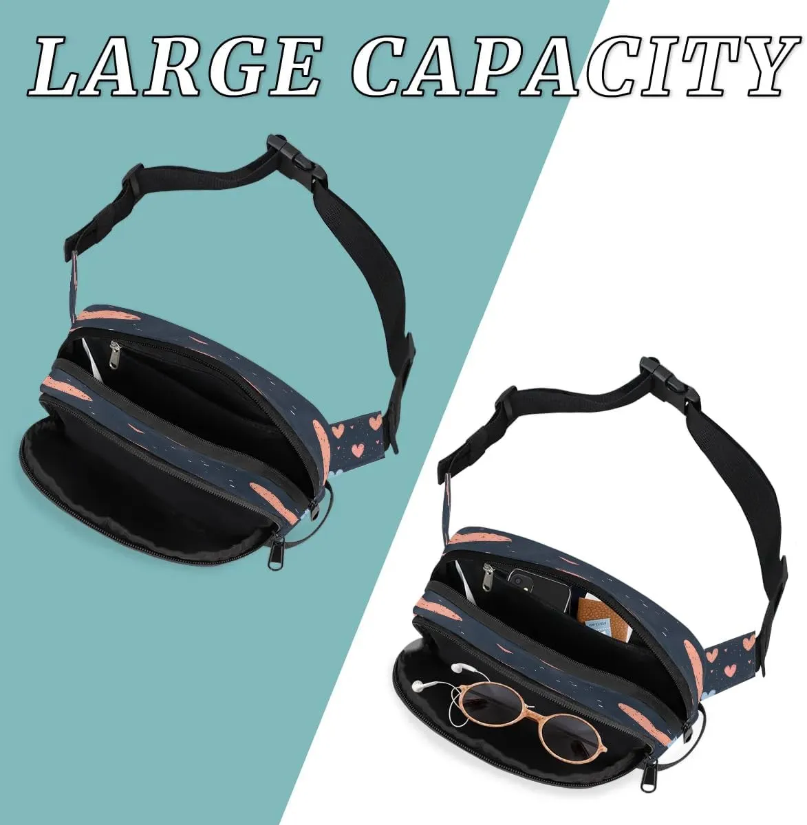Abstraction Cute Love Patterns Fanny Packs for Women Men Waterproof Waist Bag with Adjustable Strap Belt Bag for Travel Running Hiking