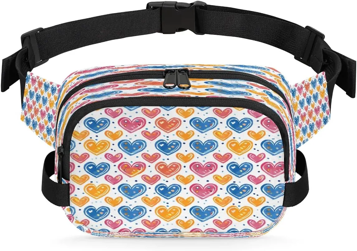 Abstraction Heart Retro Prints Fanny Packs for Women Men Waterproof Waist Bag with Adjustable Strap Belt Bag for Travel Running Hiking