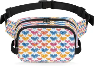 Abstraction Heart Retro Prints Fanny Packs for Women Men Waterproof Waist Bag with Adjustable Strap Belt Bag for Travel Running Hiking