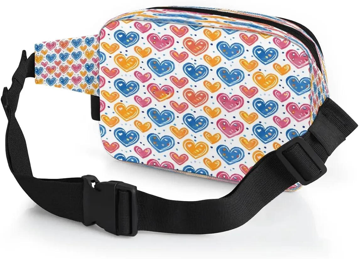 Abstraction Heart Retro Prints Fanny Packs for Women Men Waterproof Waist Bag with Adjustable Strap Belt Bag for Travel Running Hiking