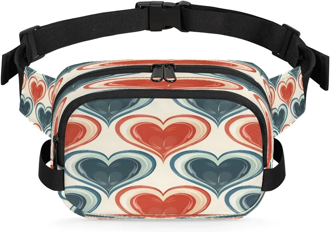 Abstraction Multi Love Patterns Fanny Packs for Women Men Waterproof Waist Bag with Adjustable Strap Belt Bag for Travel Running Hiking