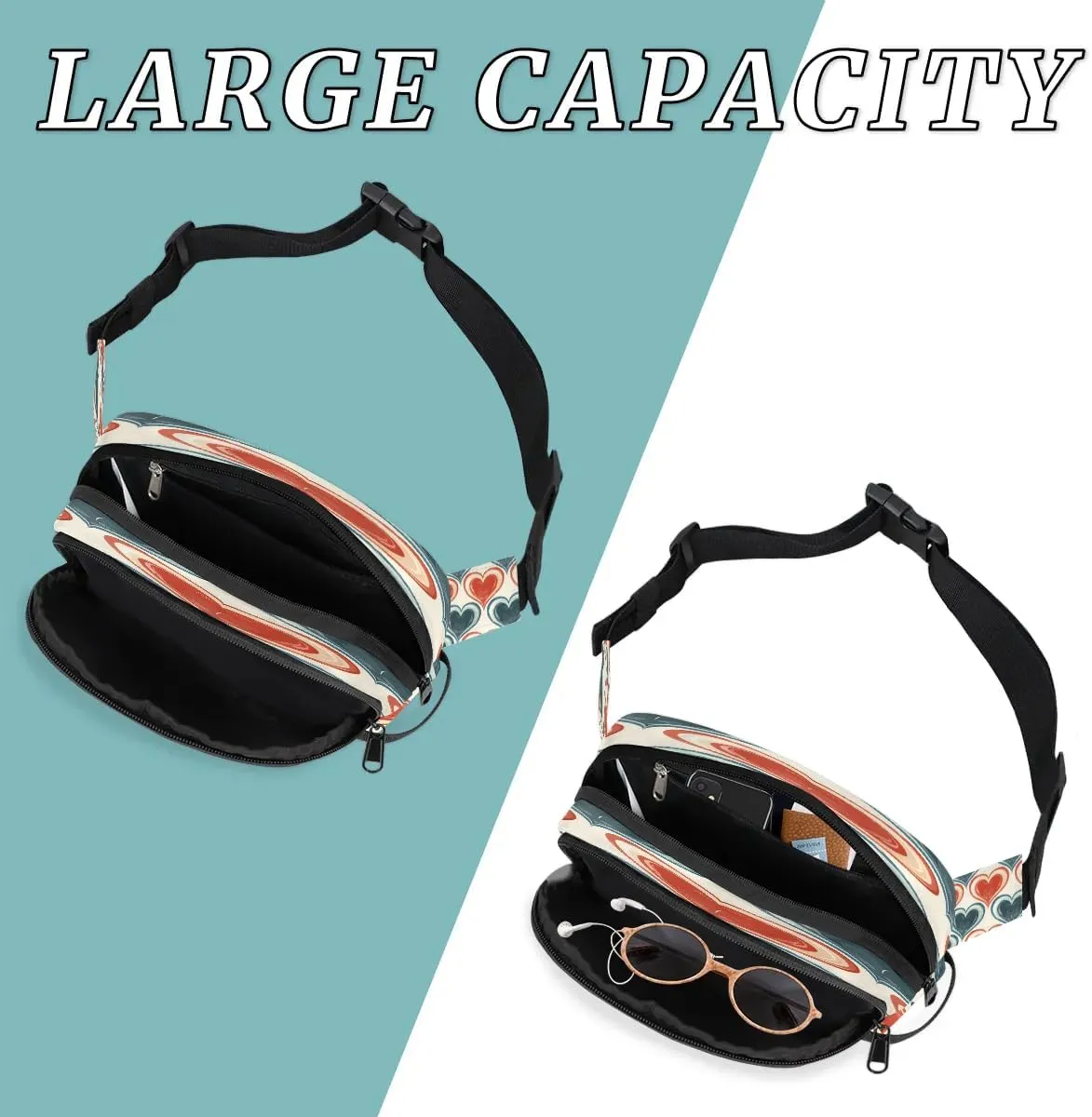 Abstraction Multi Love Patterns Fanny Packs for Women Men Waterproof Waist Bag with Adjustable Strap Belt Bag for Travel Running Hiking