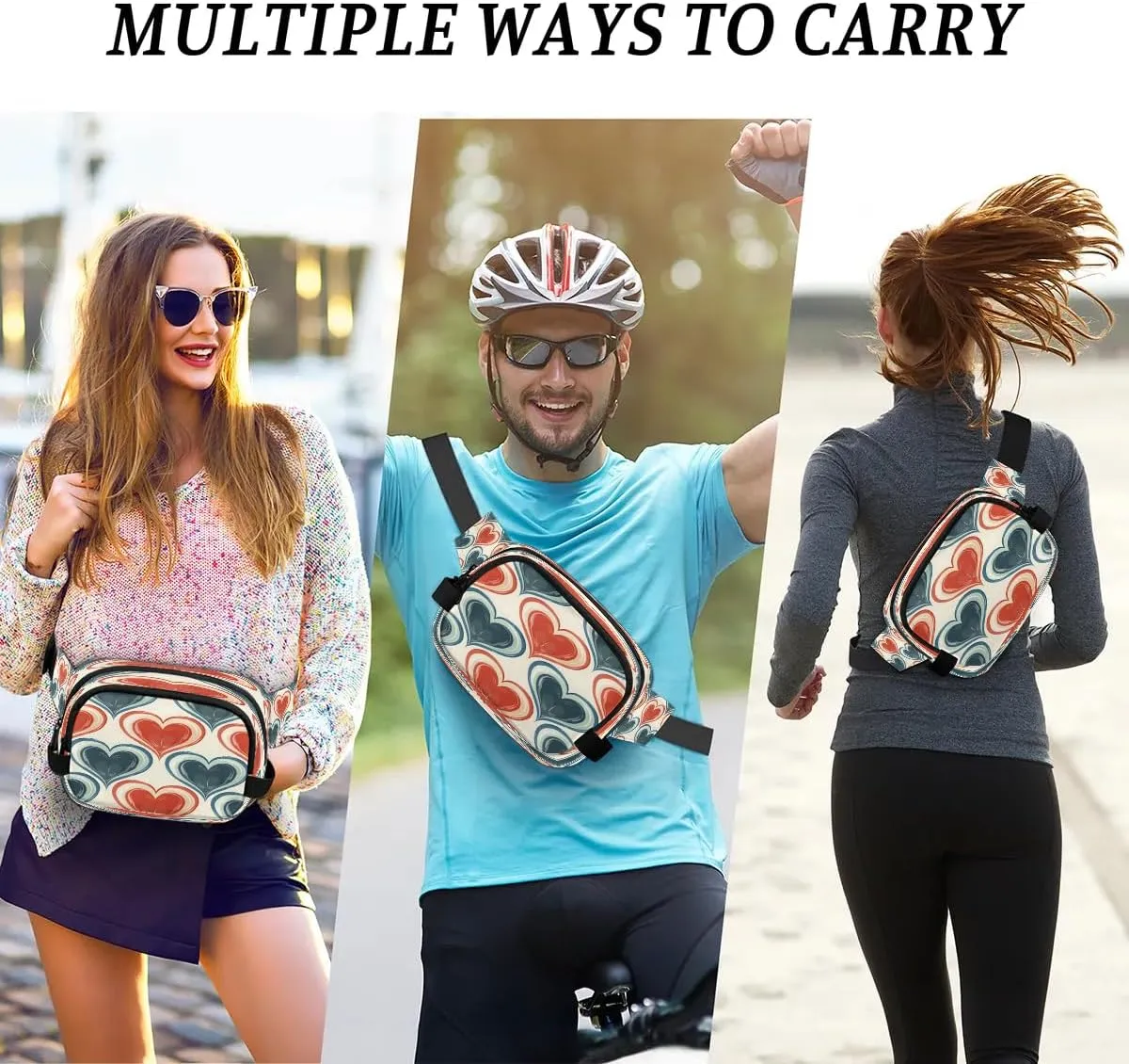 Abstraction Multi Love Patterns Fanny Packs for Women Men Waterproof Waist Bag with Adjustable Strap Belt Bag for Travel Running Hiking