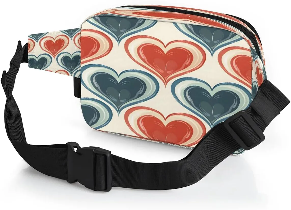 Abstraction Multi Love Patterns Fanny Packs for Women Men Waterproof Waist Bag with Adjustable Strap Belt Bag for Travel Running Hiking