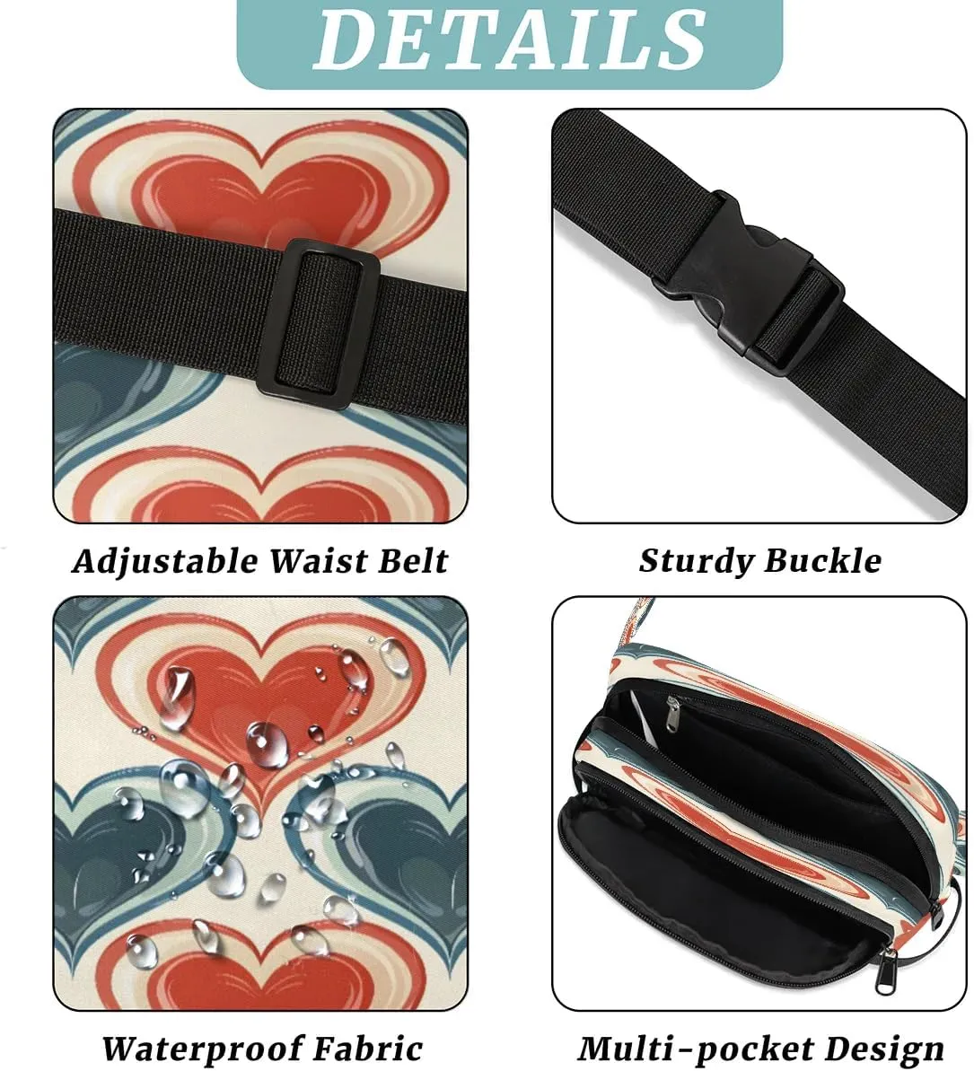 Abstraction Multi Love Patterns Fanny Packs for Women Men Waterproof Waist Bag with Adjustable Strap Belt Bag for Travel Running Hiking