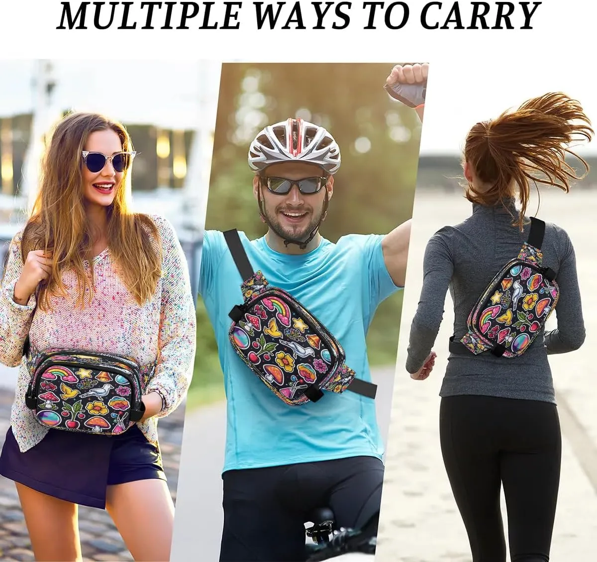 Abstraction Multi Patterns Fanny Packs for Women Men Waterproof Waist Bag with Adjustable Strap Belt Bag for Travel Running Hiking