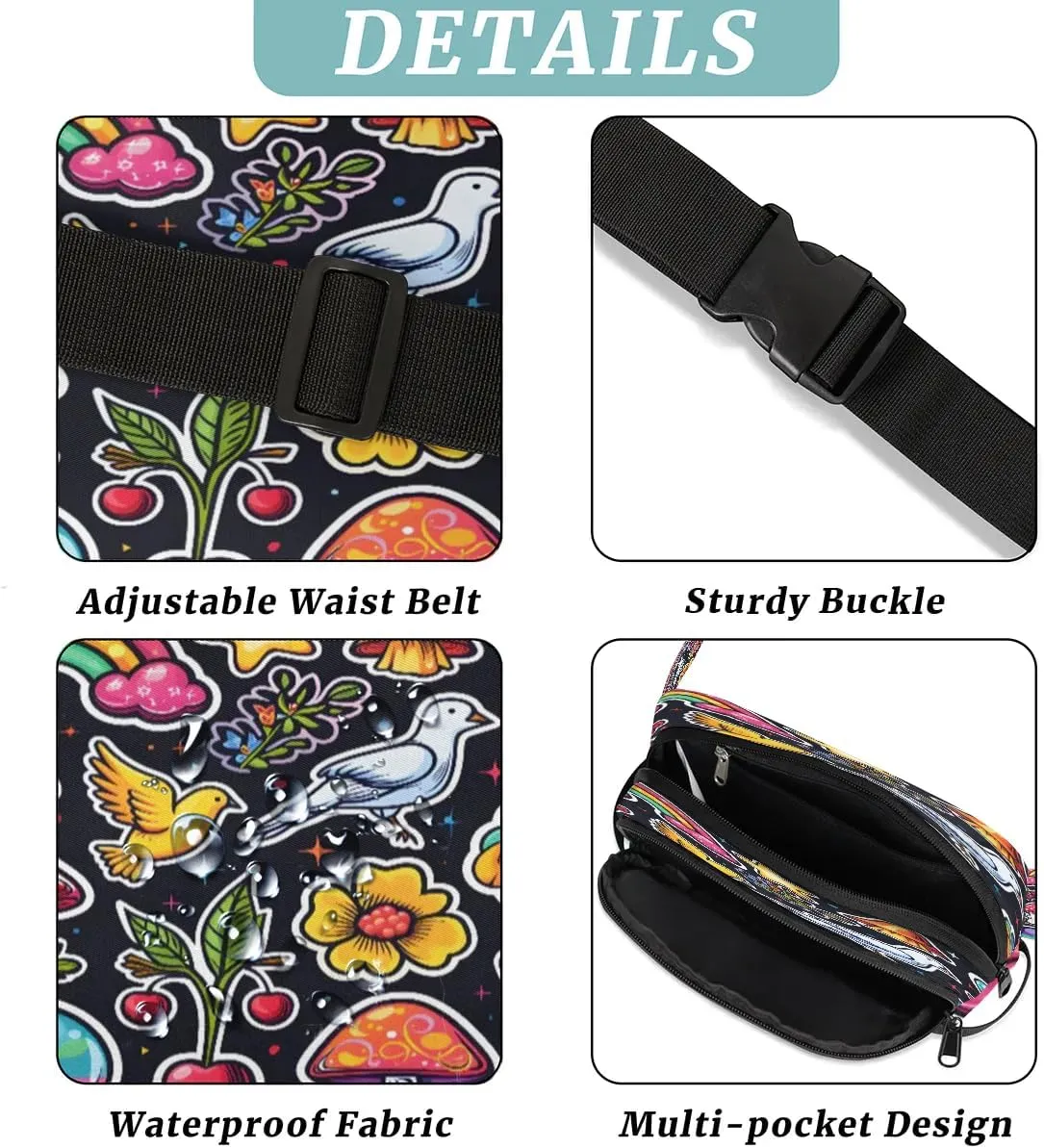 Abstraction Multi Patterns Fanny Packs for Women Men Waterproof Waist Bag with Adjustable Strap Belt Bag for Travel Running Hiking