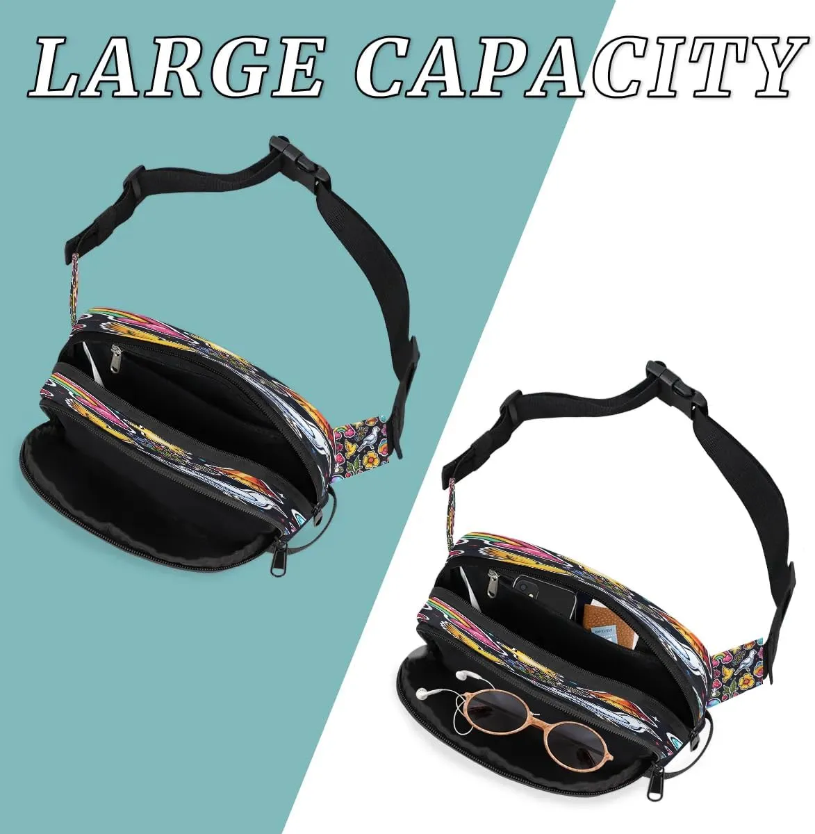 Abstraction Multi Patterns Fanny Packs for Women Men Waterproof Waist Bag with Adjustable Strap Belt Bag for Travel Running Hiking
