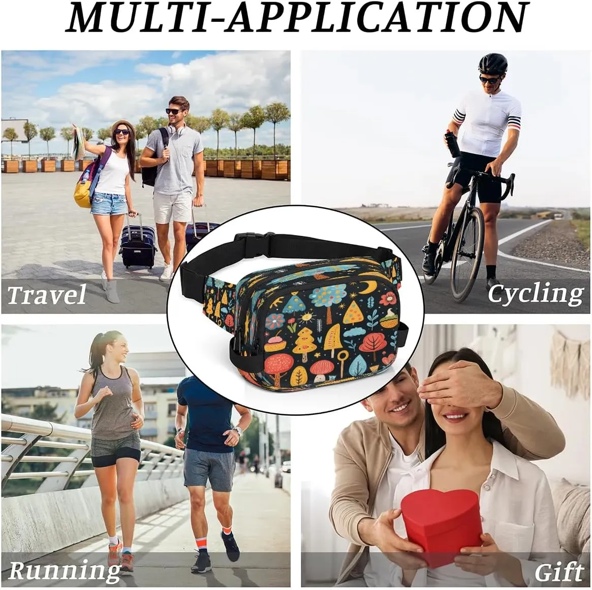 Abstraction Multi Prints Fanny Packs for Women Men Waterproof Waist Bag with Adjustable Strap Belt Bag for Travel Running Hiking
