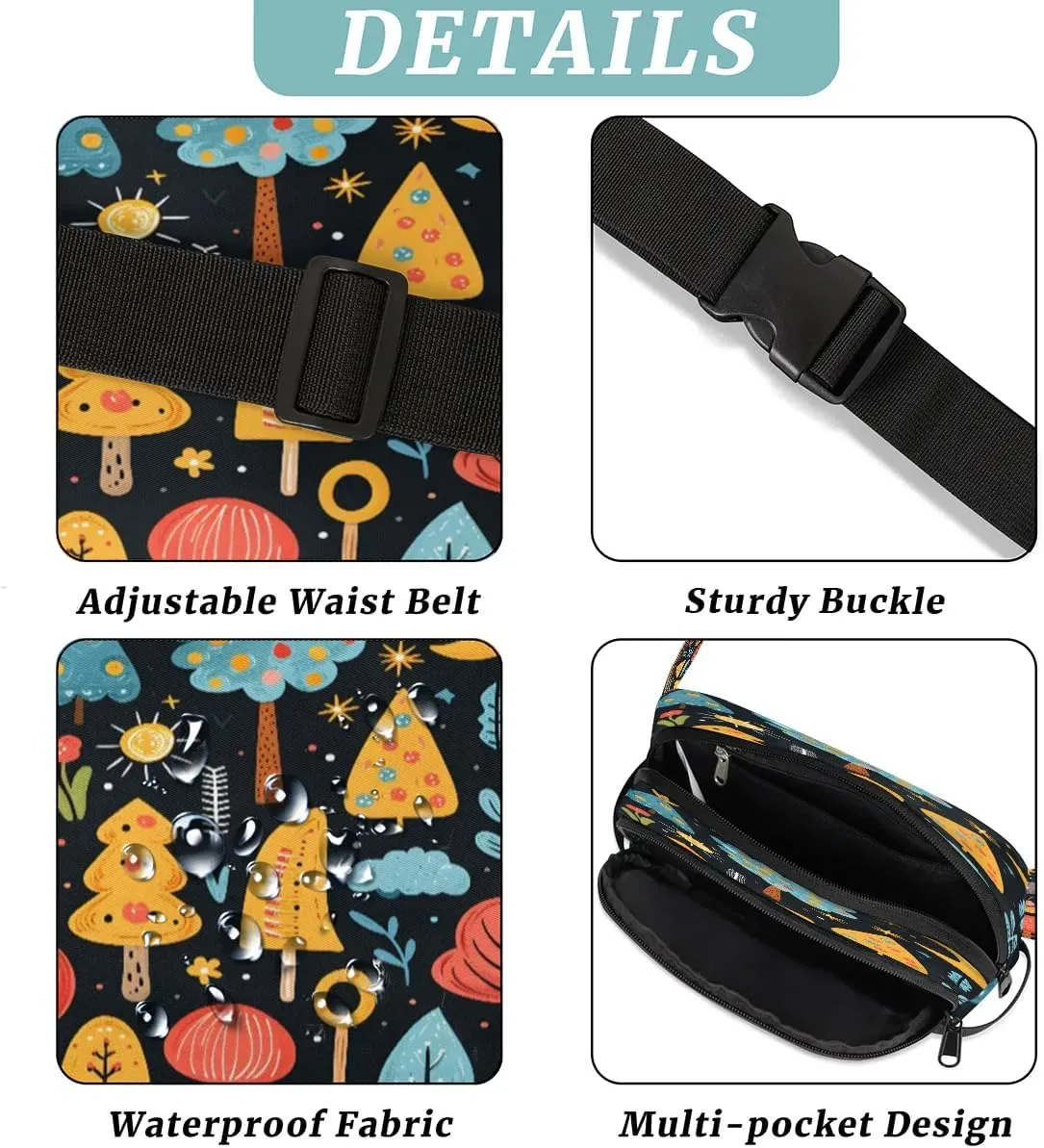 Abstraction Multi Prints Fanny Packs for Women Men Waterproof Waist Bag with Adjustable Strap Belt Bag for Travel Running Hiking