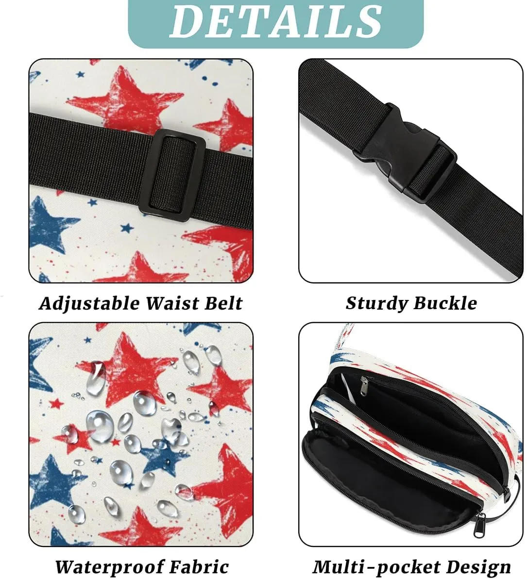 Abstraction Retro Stars Patterns Fanny Packs for Women Men Waterproof Waist Bag with Adjustable Strap Belt Bag for Travel Running Hiking