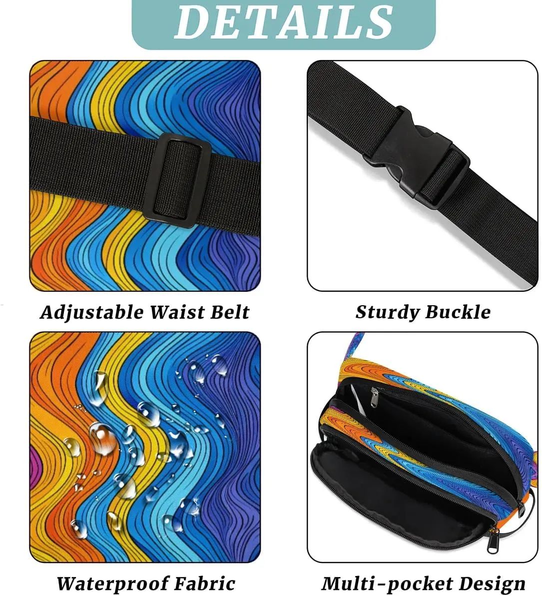 Abstraction Texture Cute Print Fanny Packs for Women Men Waterproof Waist Bag with Adjustable Strap Belt Bag for Travel Running Hiking
