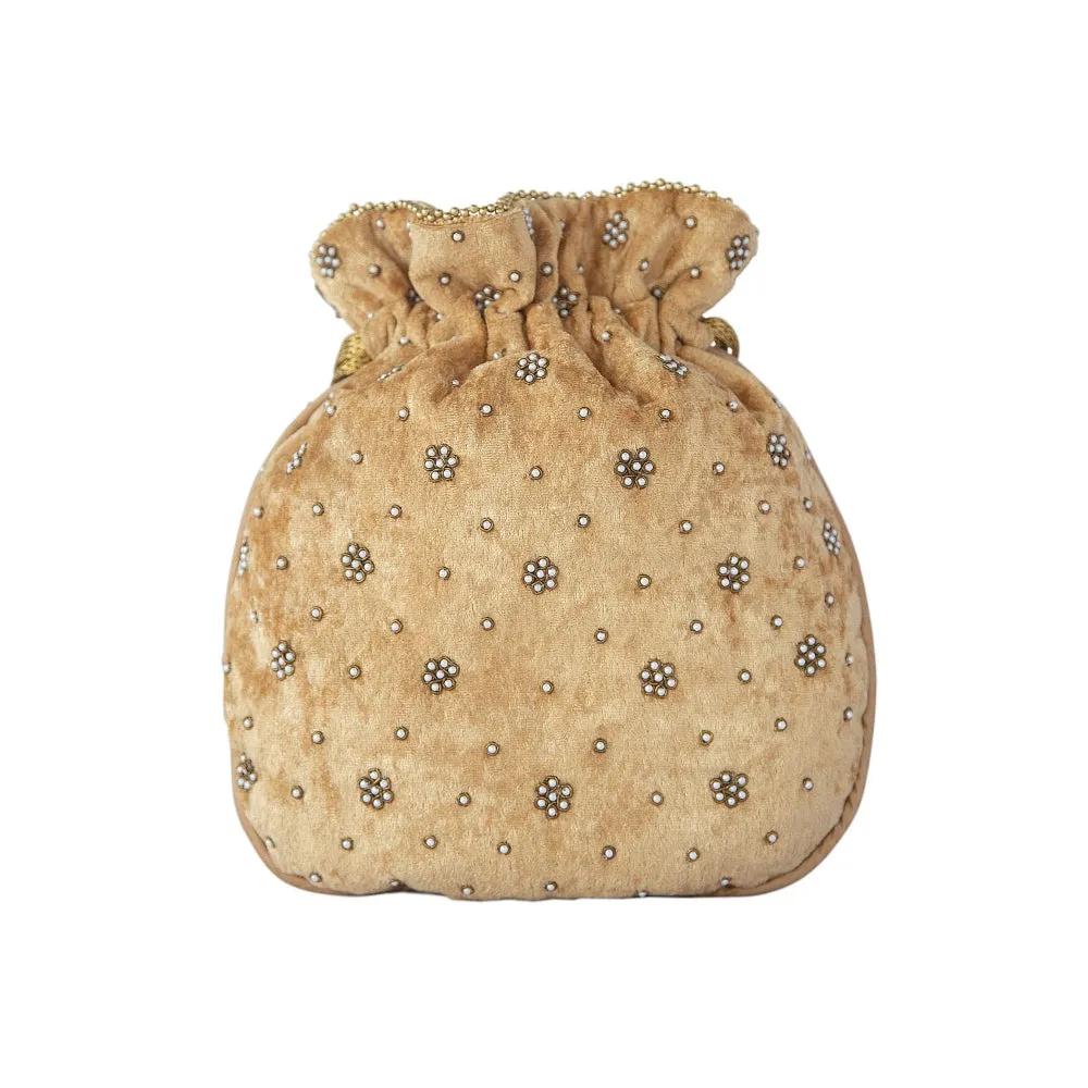 Adora By Ankita Gold Velvet Fleur De Lis Bag