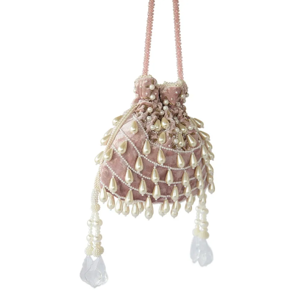 Adora By Ankita Light Pink Velvet Tear Drop Bag