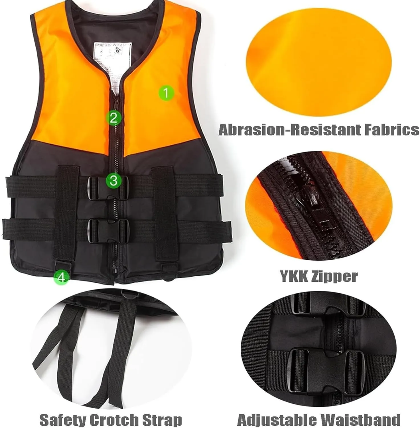 Adult Kayak Swim Vest, Adjustable Safety Jacket with Safety Strap, for Kayaking, Boating, Water Sports