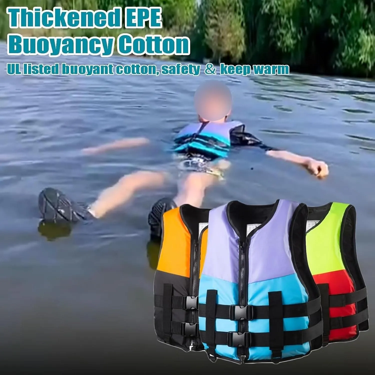 Adult Kayak Swim Vest, Adjustable Safety Jacket with Safety Strap, for Kayaking, Boating, Water Sports