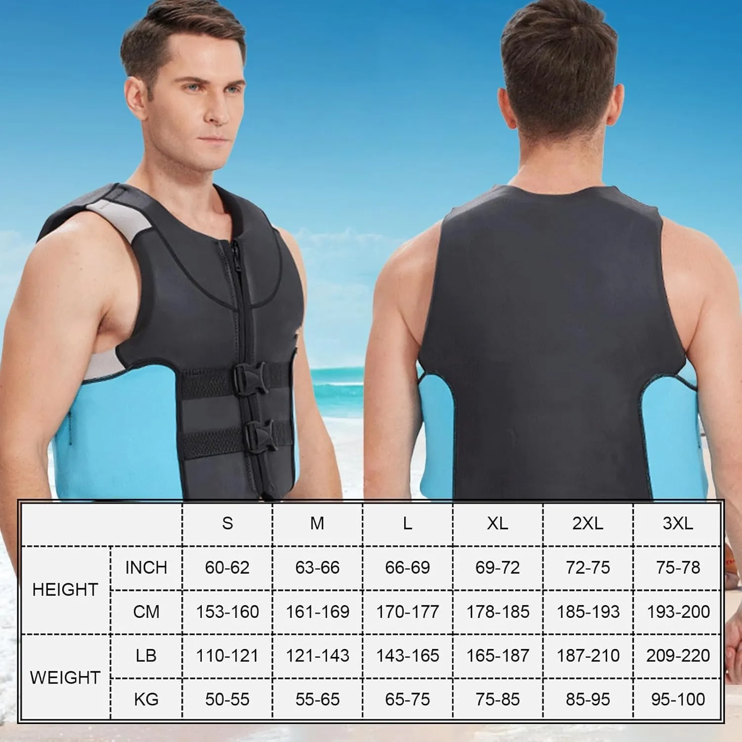 Adult Kayak Vest for Adult, Vest High Buoyancy, with Adjustable Safety Strap, for Swimming, Rafting, River Tracing, Motorboat
