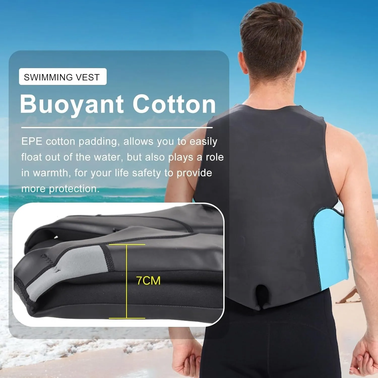 Adult Kayak Vest for Adult, Vest High Buoyancy, with Adjustable Safety Strap, for Swimming, Rafting, River Tracing, Motorboat