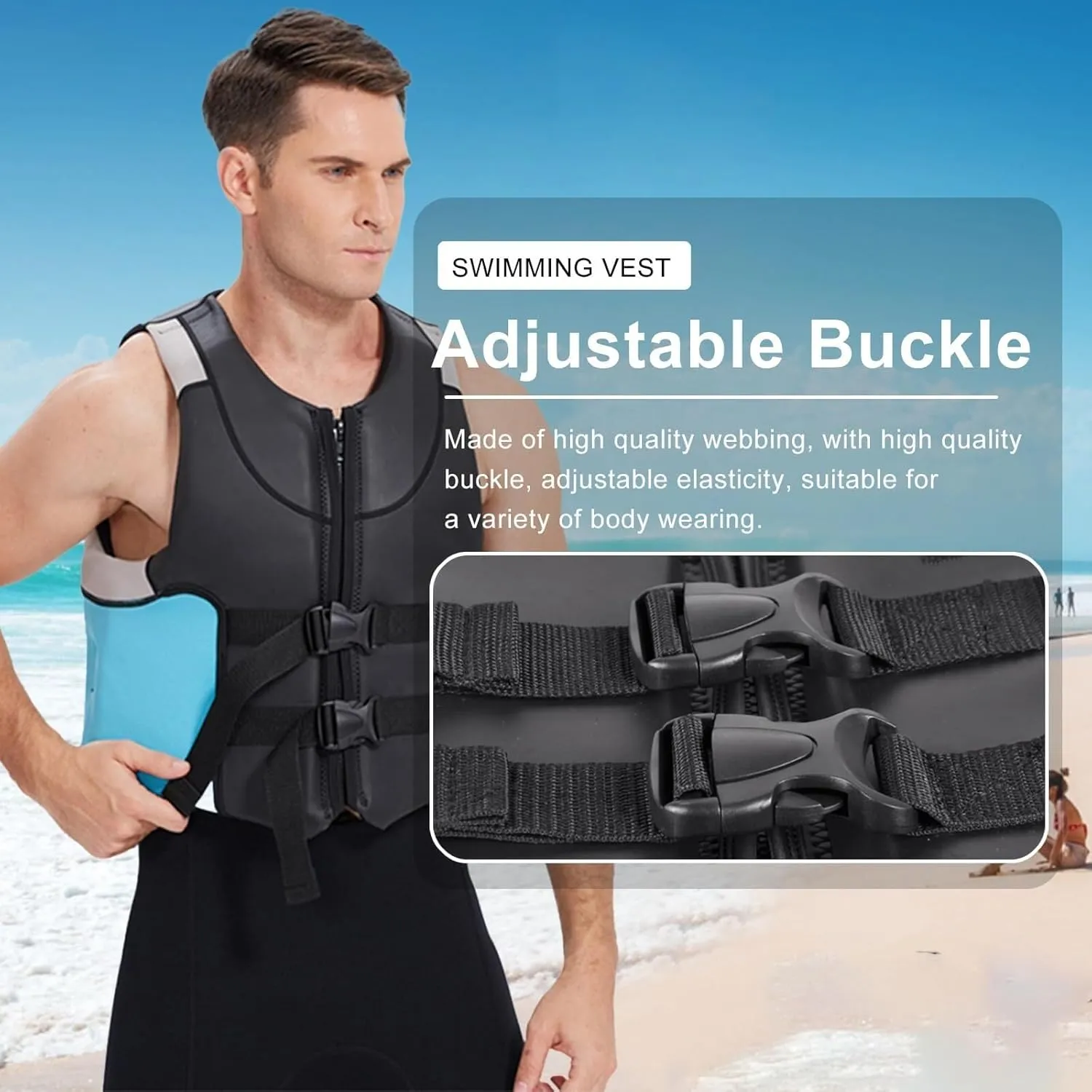 Adult Kayak Vest for Adult, Vest High Buoyancy, with Adjustable Safety Strap, for Swimming, Rafting, River Tracing, Motorboat