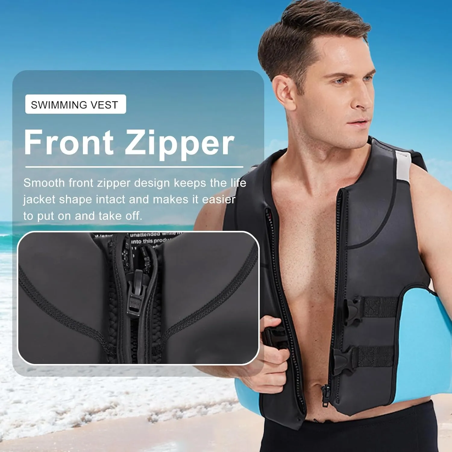 Adult Kayak Vest for Adult, Vest High Buoyancy, with Adjustable Safety Strap, for Swimming, Rafting, River Tracing, Motorboat
