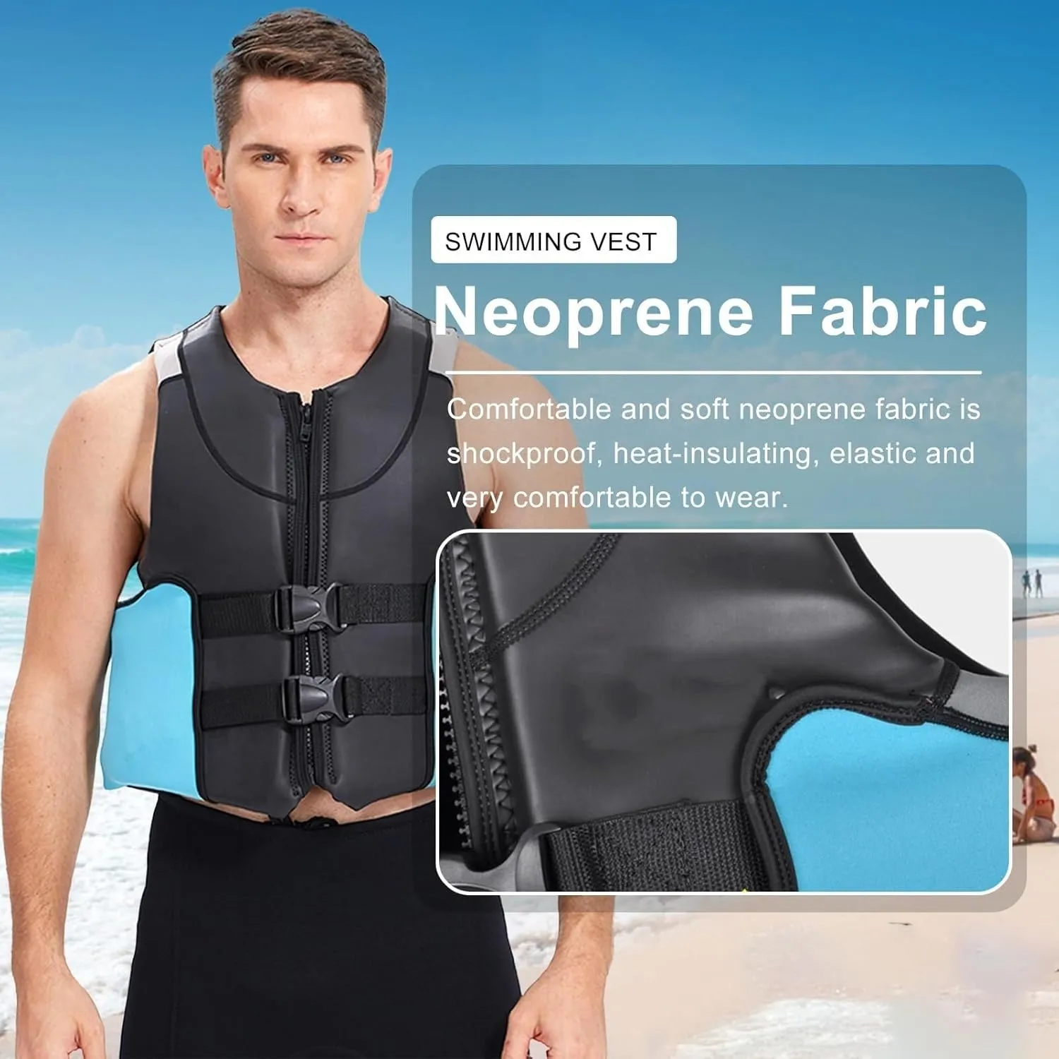 Adult Kayak Vest for Adult, Vest High Buoyancy, with Adjustable Safety Strap, for Swimming, Rafting, River Tracing, Motorboat