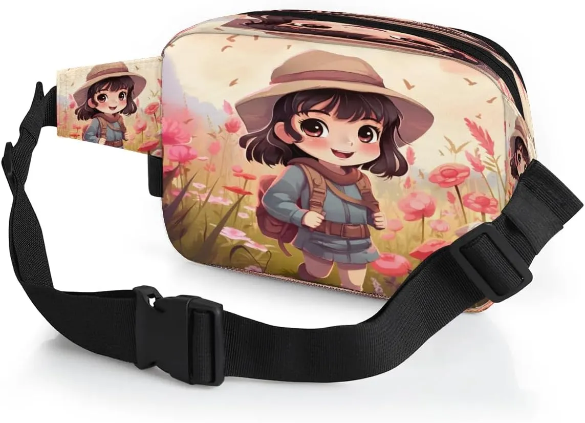 Adventure Girl Men's and Women's Waist Pack Crossbody Cartoon Girl Waist Pack Running Strap, Adjustable Shoulder Strap - For Hiking and Running Exercise Fitness