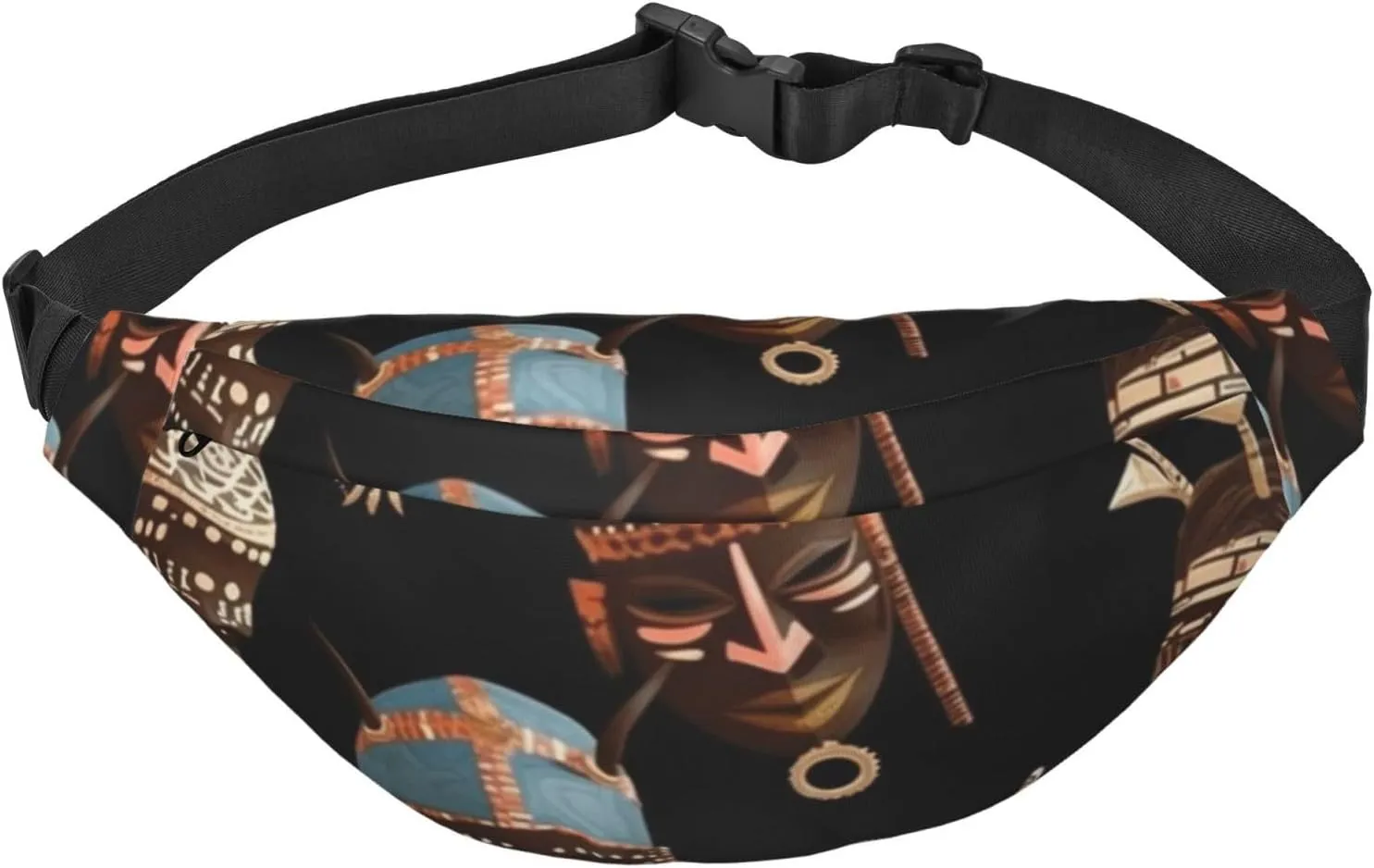 African Ritual Ethnic Tribal Fanny Pack Adjustable Crossbody Bag Large Waist Bag Travel Belt Bag Unisex Bum Bag, Black, One Size, Casual Daypack