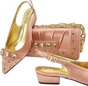 African Style Women Shoes and Bags Set Silver Thin Heel Buckle Strap Pumps Soft Leather Wedding Shoe Bag