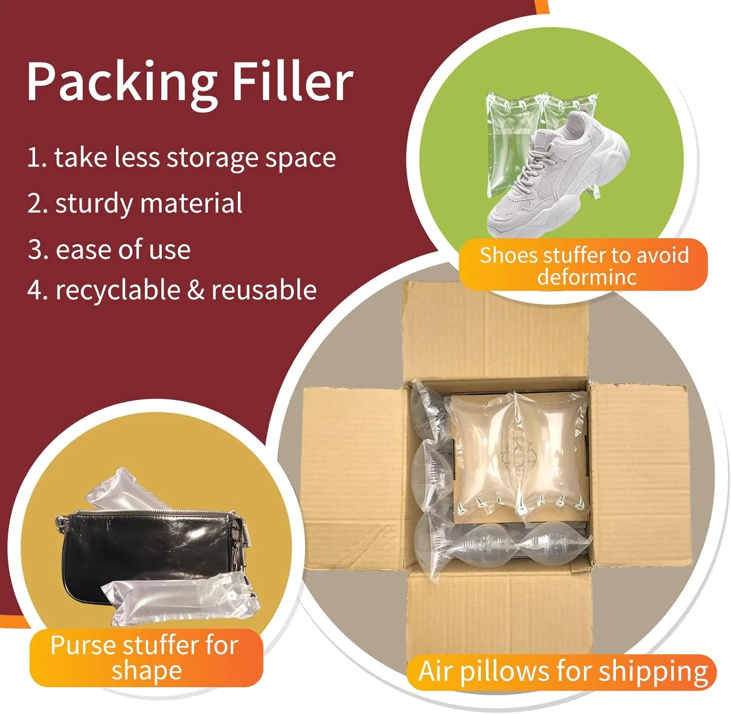 Air Pillows for Shipping, 300 Count Packing Cushion Film with Pump, 4.72" * 7.87" Inflatable Air Packing Bags for Packaging Moving Box Filler, Purse Shape Alternative to Packaging Peanuts