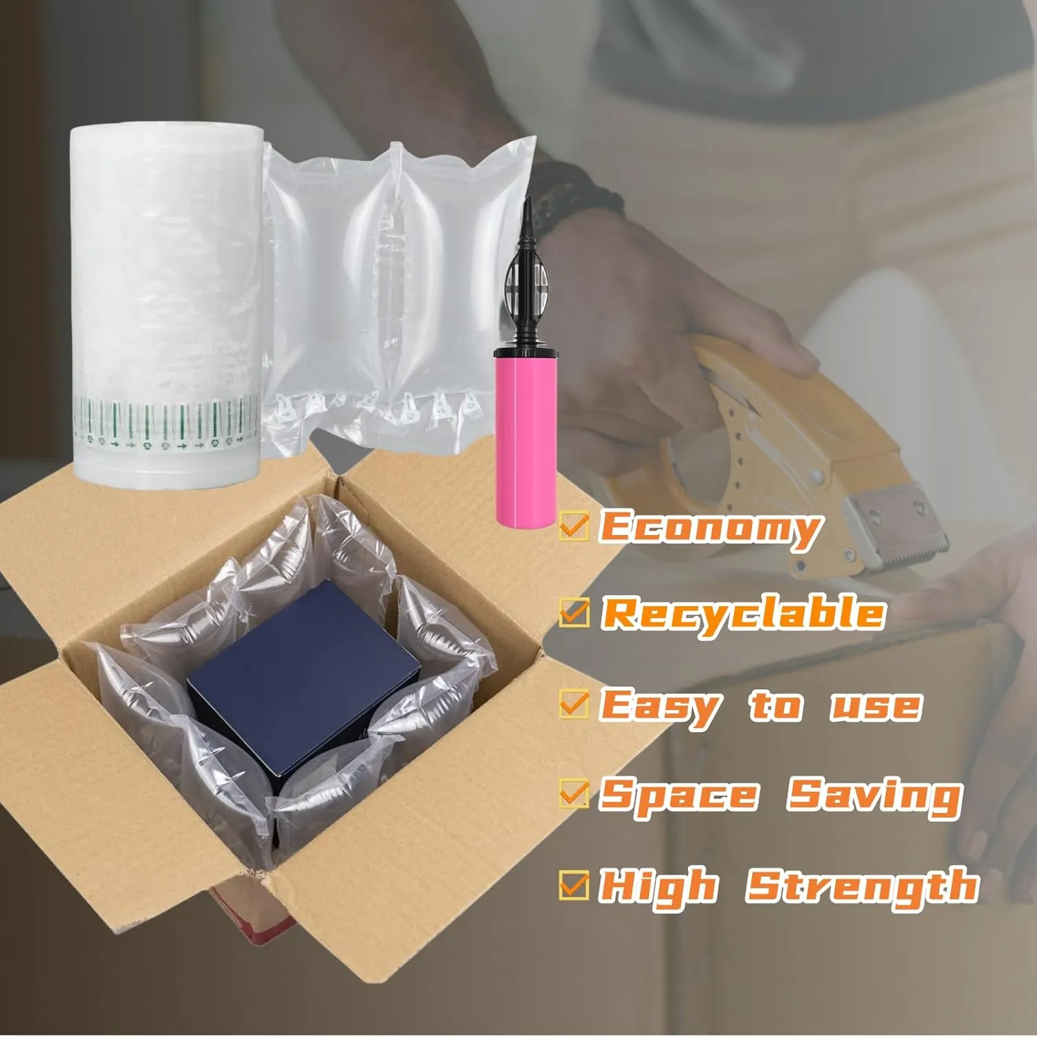 Air Pillows for Shipping with Pump Packaging Air Bags 400 Count Inflatable Shipping Supplies Box Filler Packing Materials Alternative to Packing Peanuts, Purse Stuffers for Shape 3.54" x 7.87"
