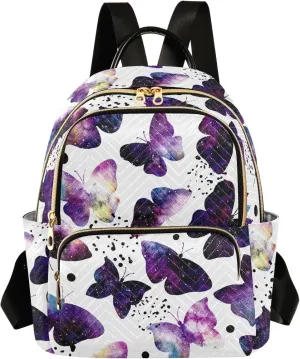 ALAZA Mini Backpack Purse for Women Lightweight Girls Small Size Butterflies Watercolor Galaxy School Teens College Traveling