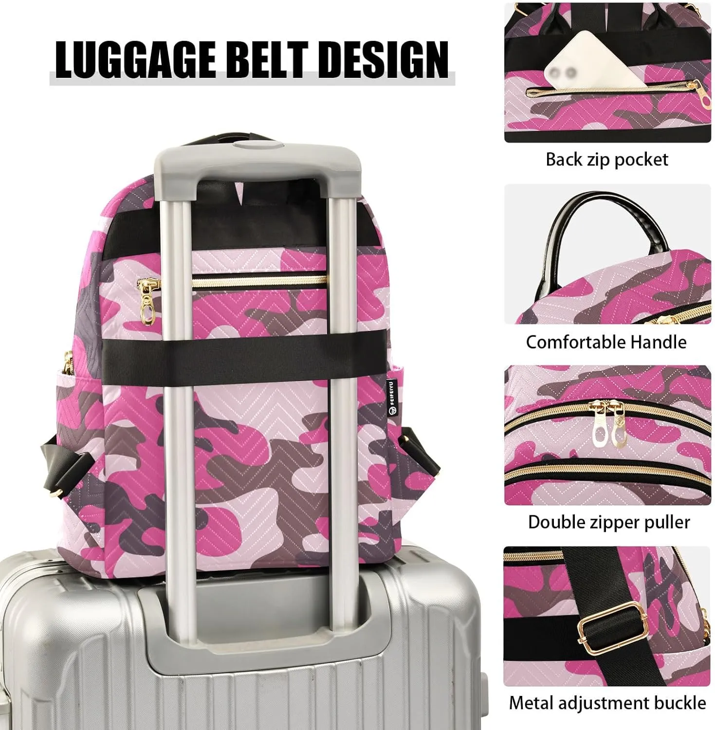 ALAZA Mini Backpack Purse for Women Lightweight Girls Small Size Camo Pink Camouflage School Teens College Traveling