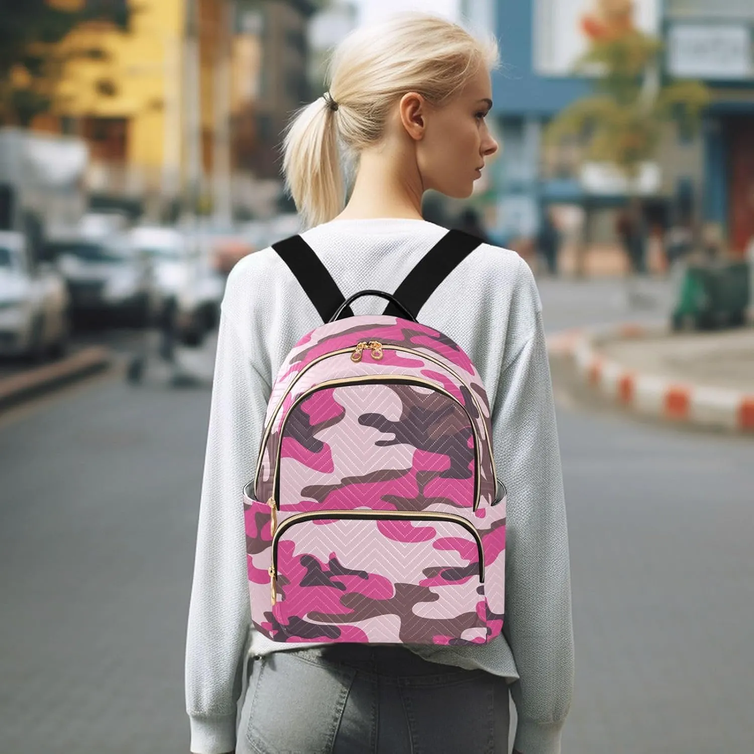 ALAZA Mini Backpack Purse for Women Lightweight Girls Small Size Camo Pink Camouflage School Teens College Traveling