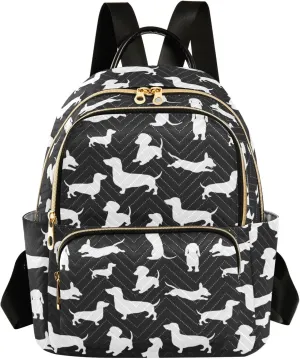 ALAZA Mini Backpack Purse for Women Lightweight Girls Small Size Dachshund Dog Cartoon Black School Teens College Traveling