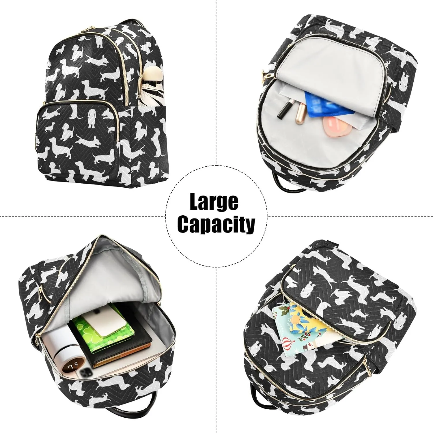 ALAZA Mini Backpack Purse for Women Lightweight Girls Small Size Dachshund Dog Cartoon Black School Teens College Traveling