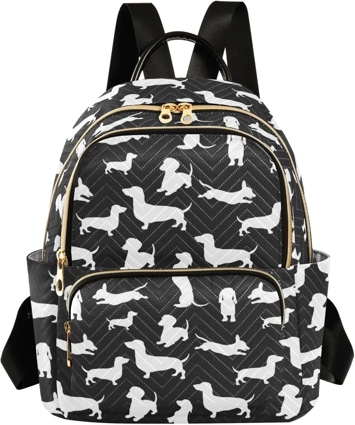 ALAZA Mini Backpack Purse for Women Lightweight Girls Small Size Dachshund Dog Cartoon Black School Teens College Traveling
