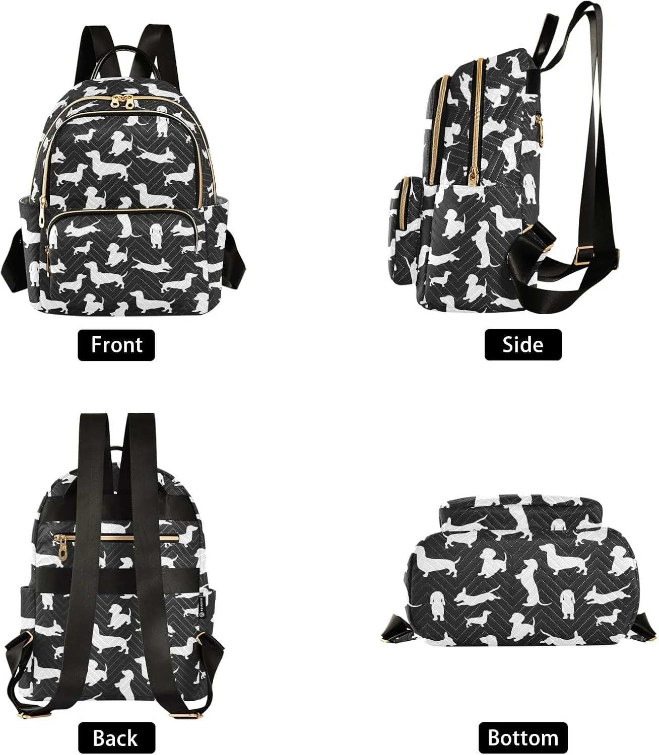 ALAZA Mini Backpack Purse for Women Lightweight Girls Small Size Dachshund Dog Cartoon Black School Teens College Traveling